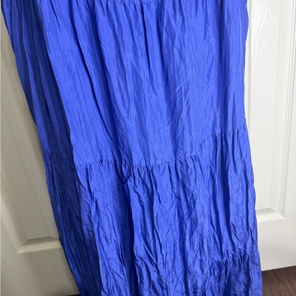 Eileen Fisher Blue Tiered Maxi Dress L Sleeveless 100% Silk Flowy Minimalist - Picture 3 of 5